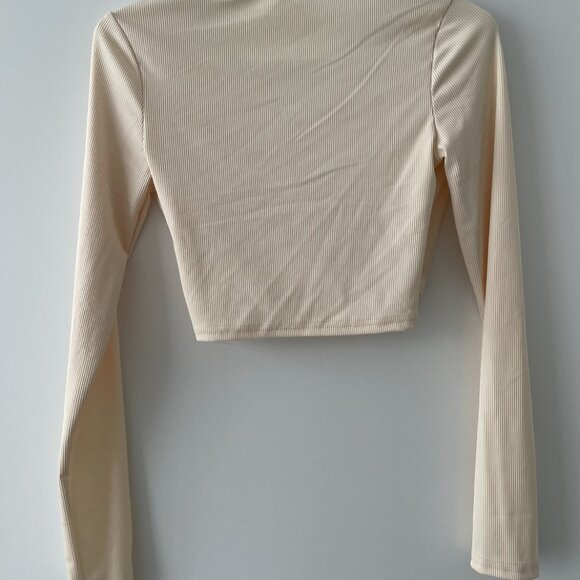 Cream Ribbed Long Sleeve - Crop Top - size S - Picture 2 of 2